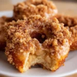 Delicious baked apple crumb donuts stacked on a plate, perfect for fall.
