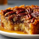Easy Pecan Pie Dump Cake served on a plate with a fork