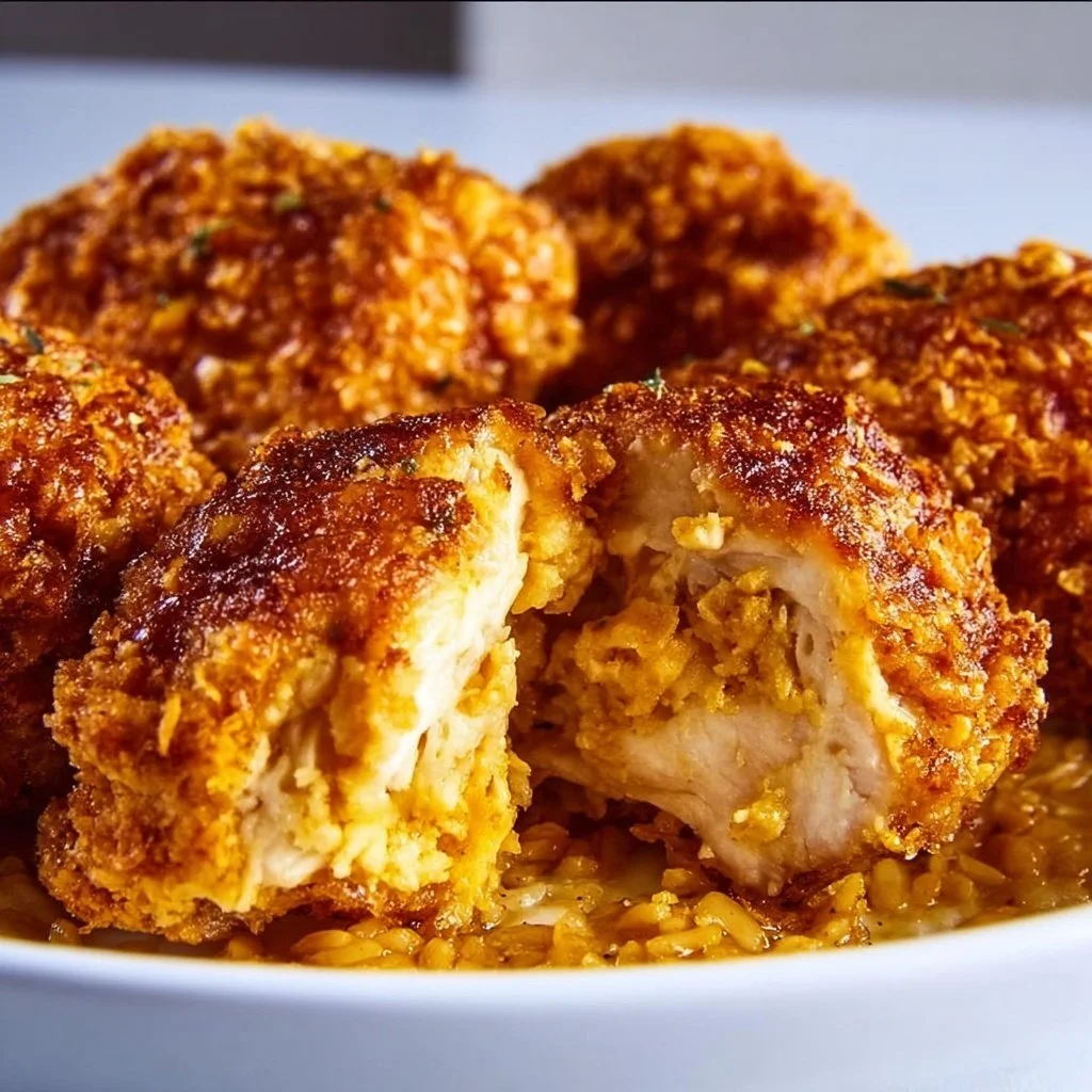 A serving of forgotten chicken dish, garnished and plated attractively.