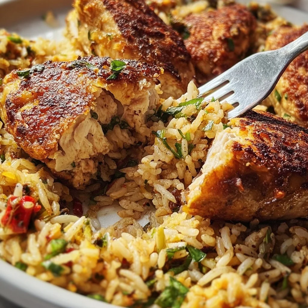 Greek-Style Chicken and Rice Skillet with fresh herbs and vegetables