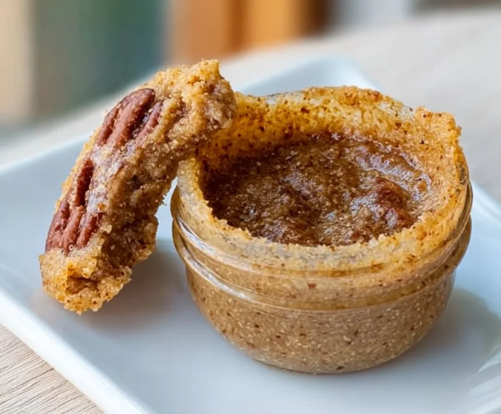 Delicious homemade pecan butter spread on toast with nuts scattered around