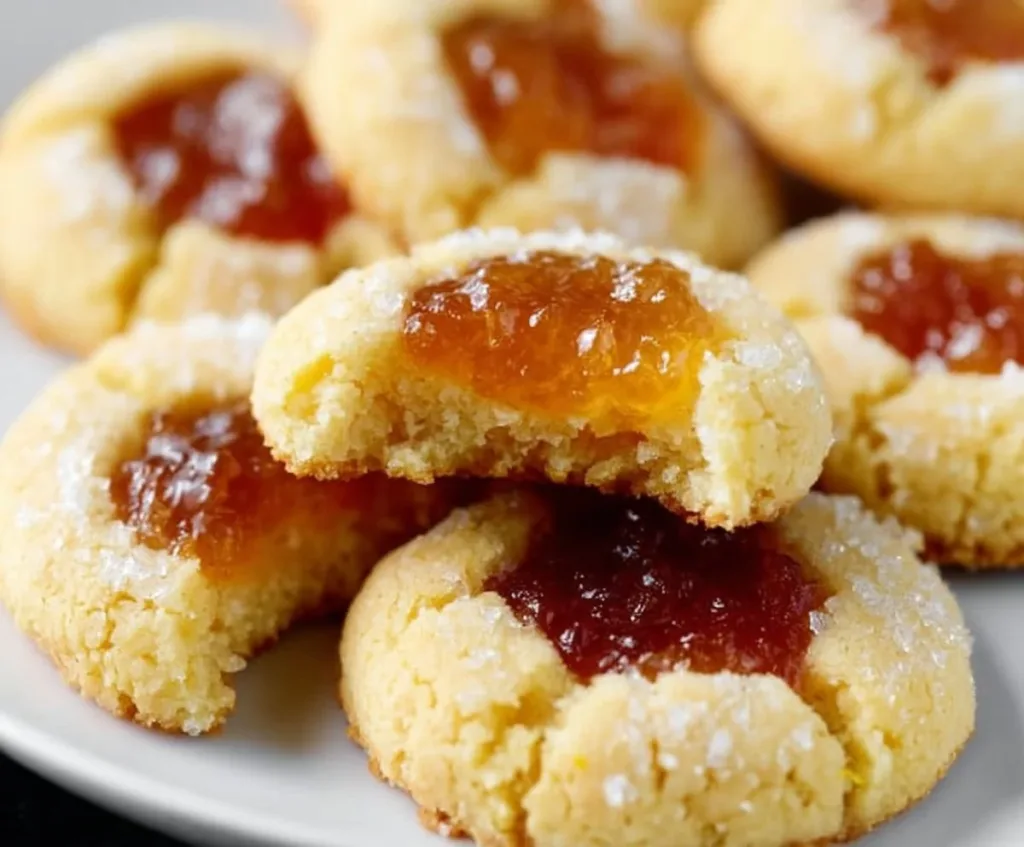 Delicious Lemon Thumbprint Cookies with a lemon glaze and jam filling