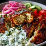 Loaded Mediterranean Chicken Power Bowl with Tzatziki and Feta toppings