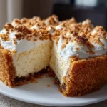 Delicious Marshmallow Whip Cheesecake topped with fluffy marshmallows