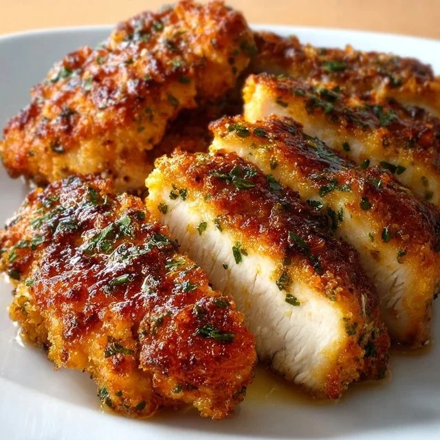 Tender melt in your mouth chicken served on a plate with garnishes