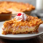 Delicious slice of Millionaire Pie with creamy filling and crunchy toppings.