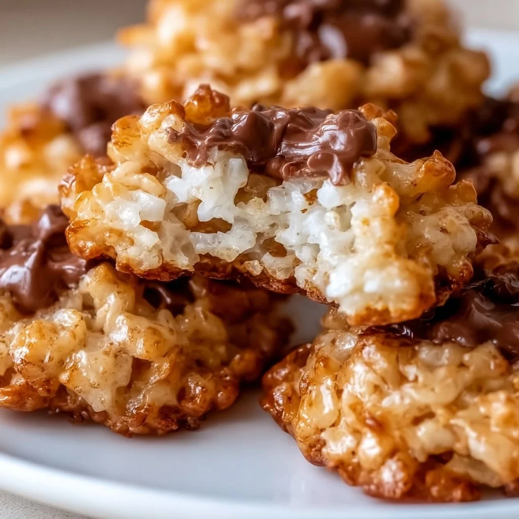Plate of no-bake avalanche cookies with chocolate and marshmallows