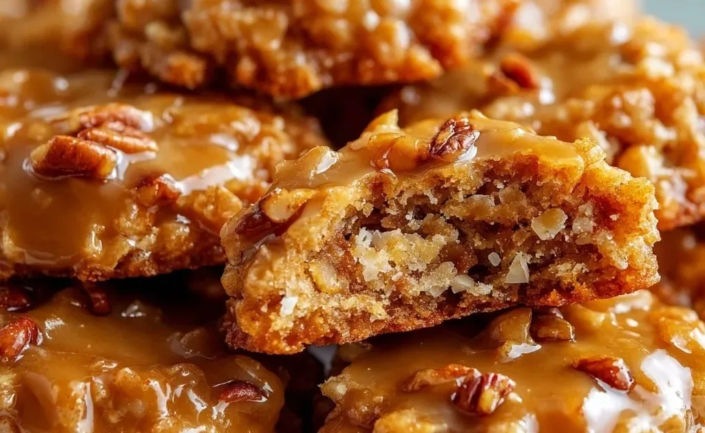 No-Bake Coconut Pecan Praline Cookies on a cooling rack