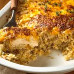 No-Peek Chicken and Rice Casserole prepared with savory chicken and rice