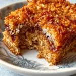 Delicious homemade oatmeal cake with frosting and nuts