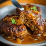 Delicious old-fashioned Salisbury steak served with gravy and sides.