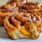 Delicious peach pie cinnamon rolls topped with a sweet glaze
