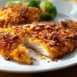 Pecan-Coconut Crusted Tilapia served on a plate with lemon and herbs