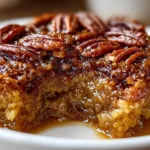 Delicious Pecan Pie Cobbler served fresh with pecans and caramel drizzle.