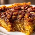 A delicious slice of Pecan Pie Dump Cake topped with whipped cream