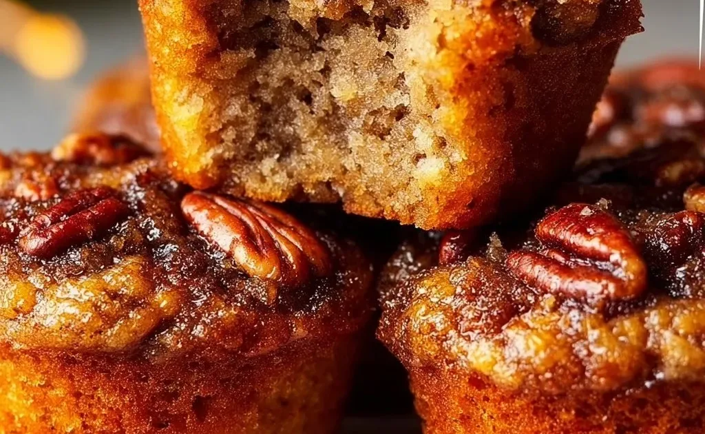 Pecan Pie Muffins baked with pecans and a sweet syrup filling