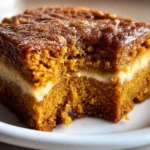 Delicious pumpkin spice gooey cake topped with cream cheese frosting