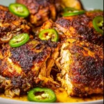 Slow Cooker Jerk Chicken served on a plate with herbs and spices