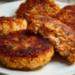Southern fried salmon patties served with tartar sauce and lemon