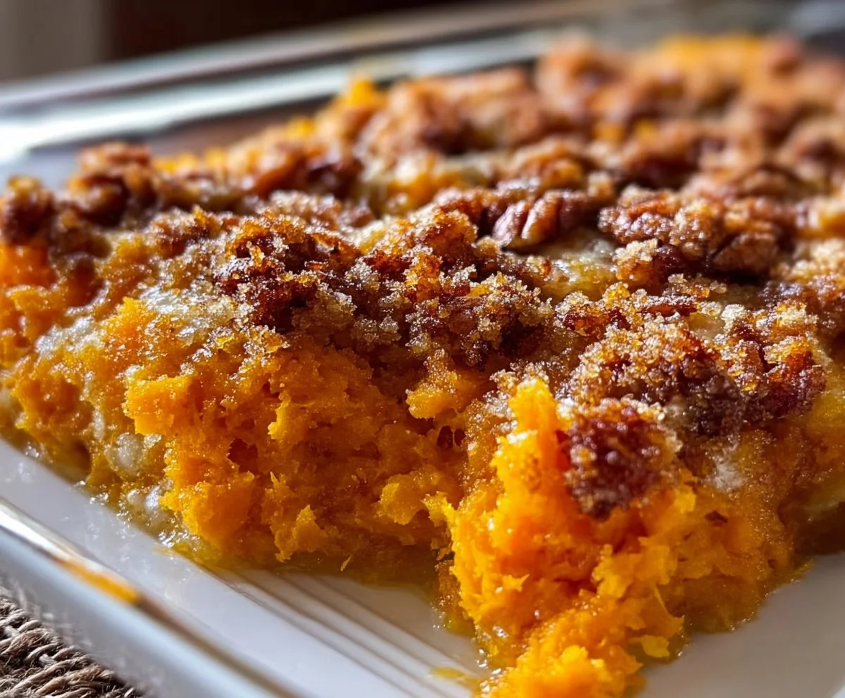 Delicious Southern sweet potato casserole topped with marshmallows and pecans