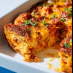 Delicious Southwest Breakfast Casserole topped with cheese and fresh ingredients