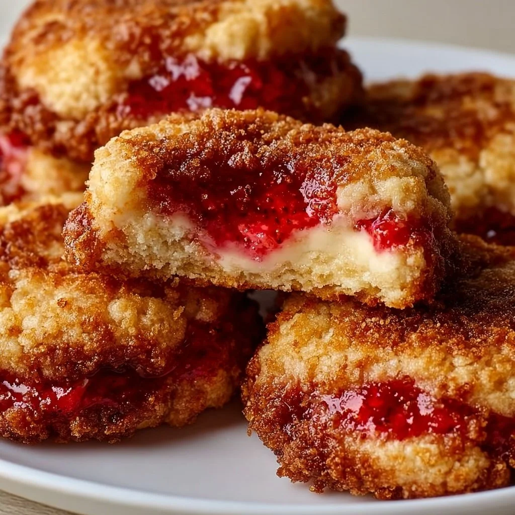 Freshly baked strawberry cheesecake cookies with a delicious topping