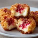 Delicious Strawberry Crunch Cheesecake Bites served on a dessert plate.