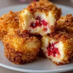 Delicious Strawberry Crunch Cheesecake Bites topped with crunchy strawberry crumbs