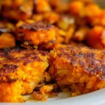 Colorful sweet potato hash with veggies in a skillet