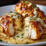 Texas Roadhouse Smothered Chicken topped with Jack Cheese on a plate
