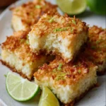Delicious toasted coconut lime bars with a zesty lime topping on a coconut crust
