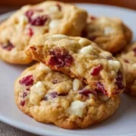 Delicious white chocolate cranberry cookies on a plate