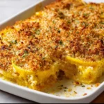 Delicious yellow squash casserole baked with cheese and breadcrumbs