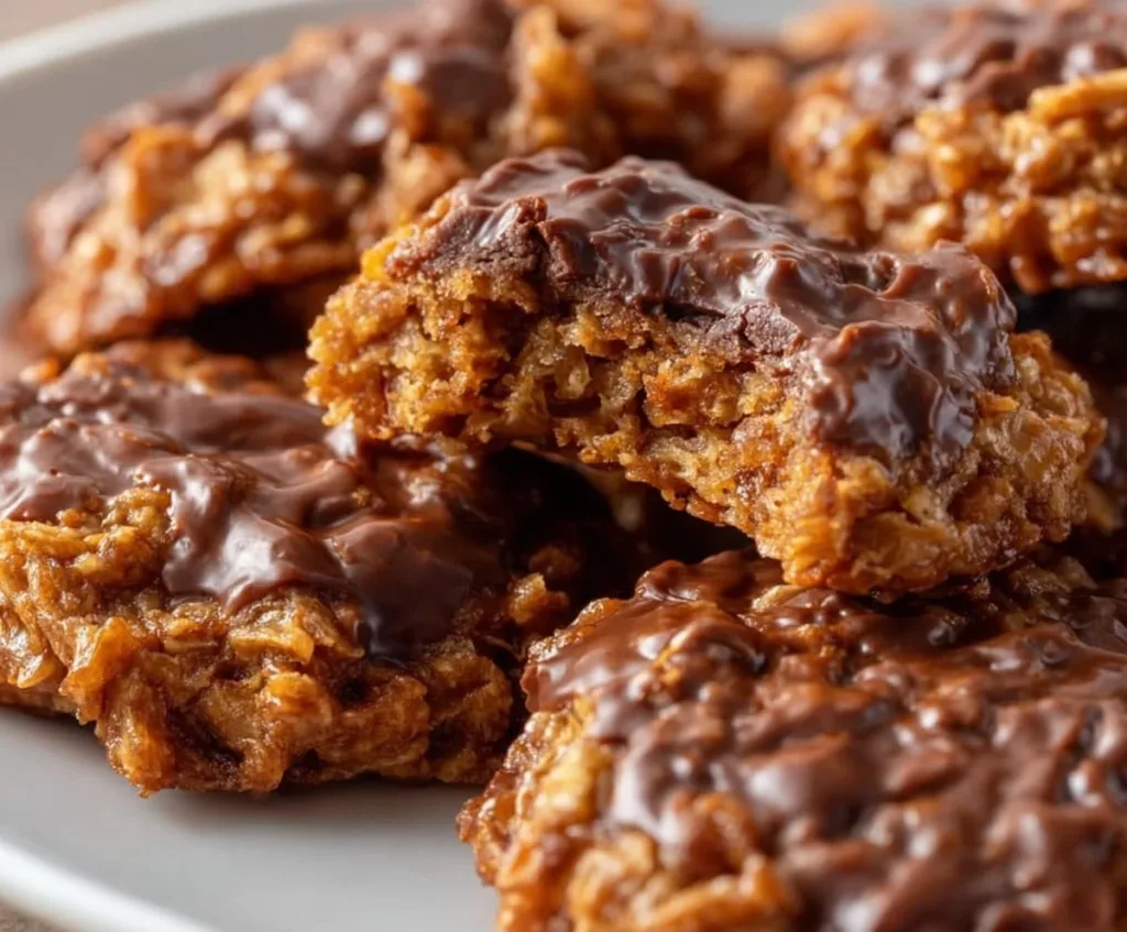 Delicious 20 Minute No Bake Cookies on a plate, perfect for a quick dessert.
