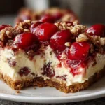Delicious Cherry Pecan Cheesecake Lush dessert garnished with cherries and pecans.