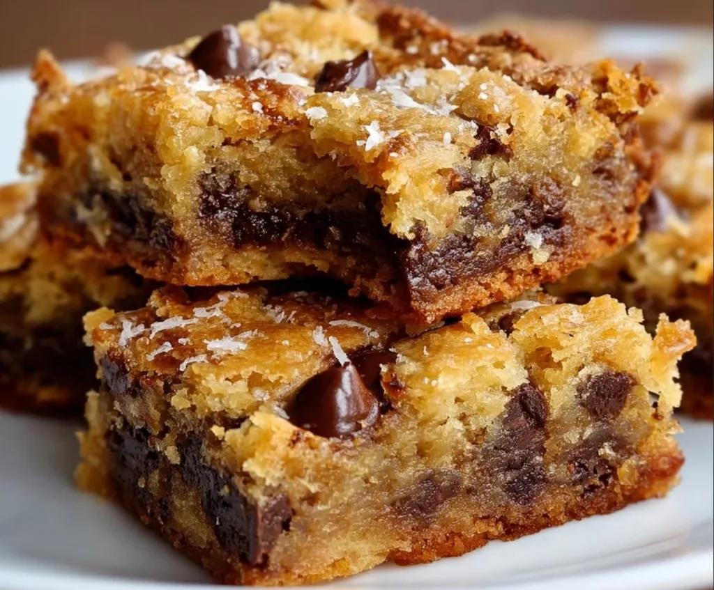 Delicious coconut toffee chocolate chip cookie bars displayed on a plate