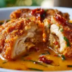 Creamy chicken soup with sundried tomatoes served in a bowl