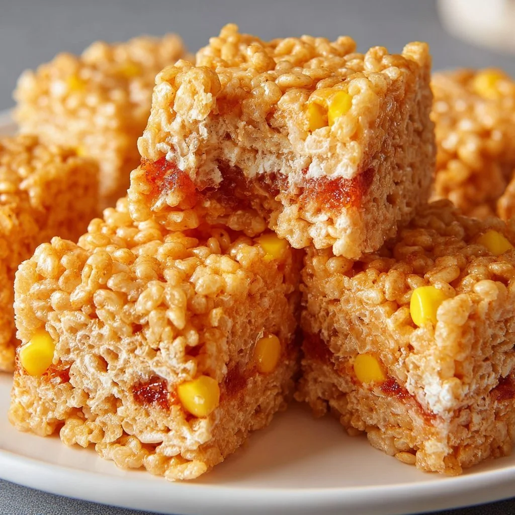 Colorful Halloween Rice Krispies squares decorated for spooky festivities
