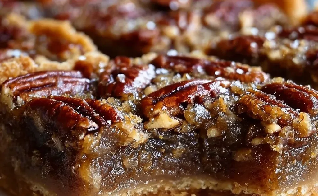 Delicious lazy girl pecan pie bars on a plate, ready to enjoy.