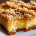 Lemon cream crumble squares topped with fresh lemon zest and crumble topping.