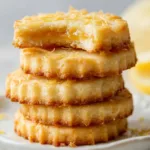 Plate of freshly baked Lemon Shortbread Cookies with lemon zest garnish