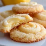 Freshly baked lemon sugar cookies on a plate with lemon slices