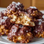 No-Bake Peanut Butter Pretzel Clusters topped with crushed pretzels and chocolate