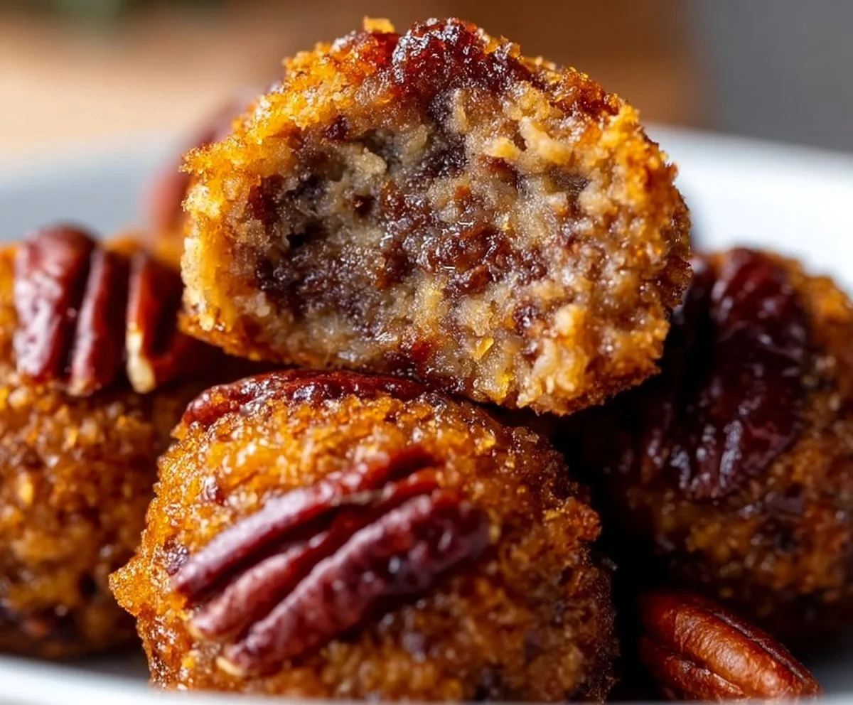 No-bake pecan pie balls served on a plate, perfect for dessert lovers