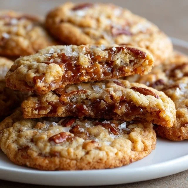 Old-fashioned pecan toffee cookies with crunchy bits and a golden caramel color