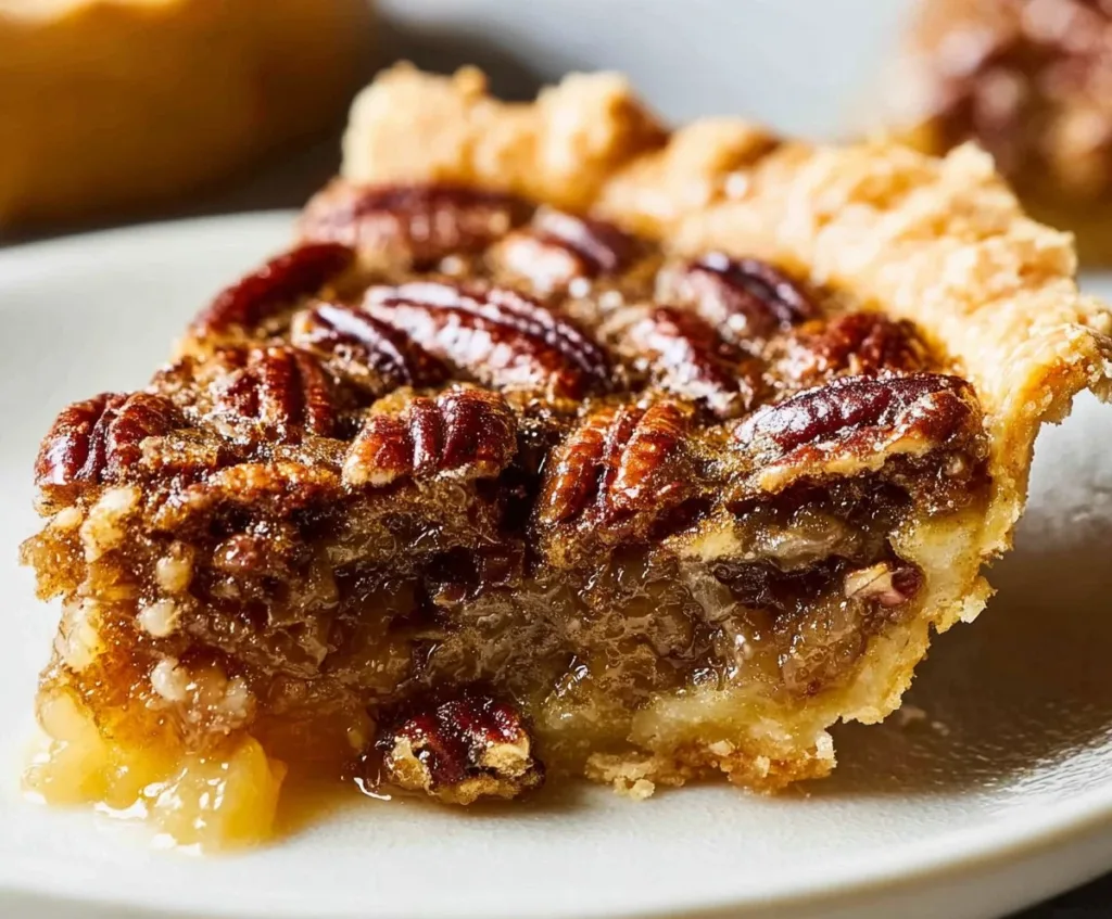 Delicious homemade pecan pie with a golden crust and rich pecan filling.