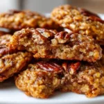 Pecan pie oatmeal cookies with pecans and caramel drizzle