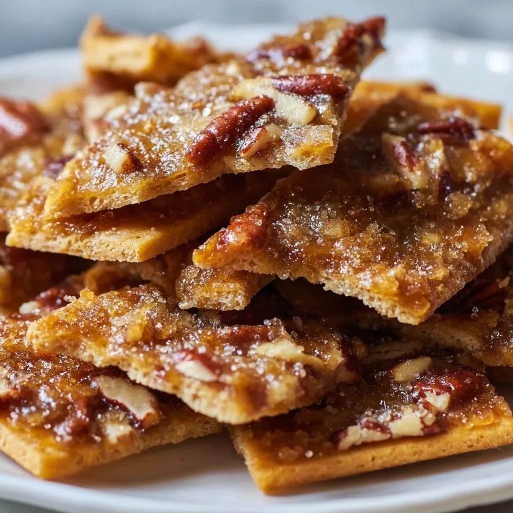 Delicious Pecan Toffee Crackers on a serving plate