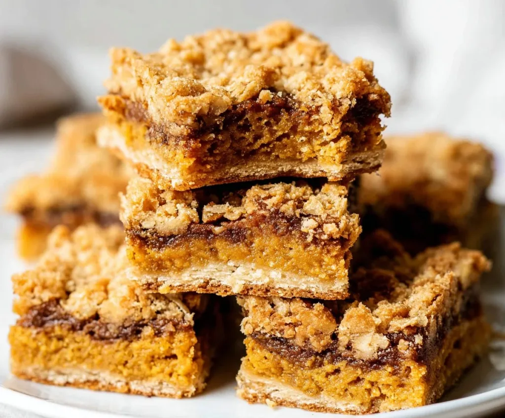 Delicious pumpkin pie crumble bars with a spiced filling and crunchy topping