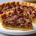 Delicious homemade Simple Southern Pecan Pie on a rustic table